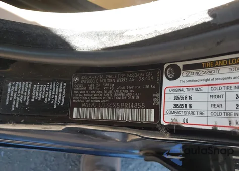 2005 BMW 325Xi из США, поврежденный, VIN WBAEU334X5PR14858